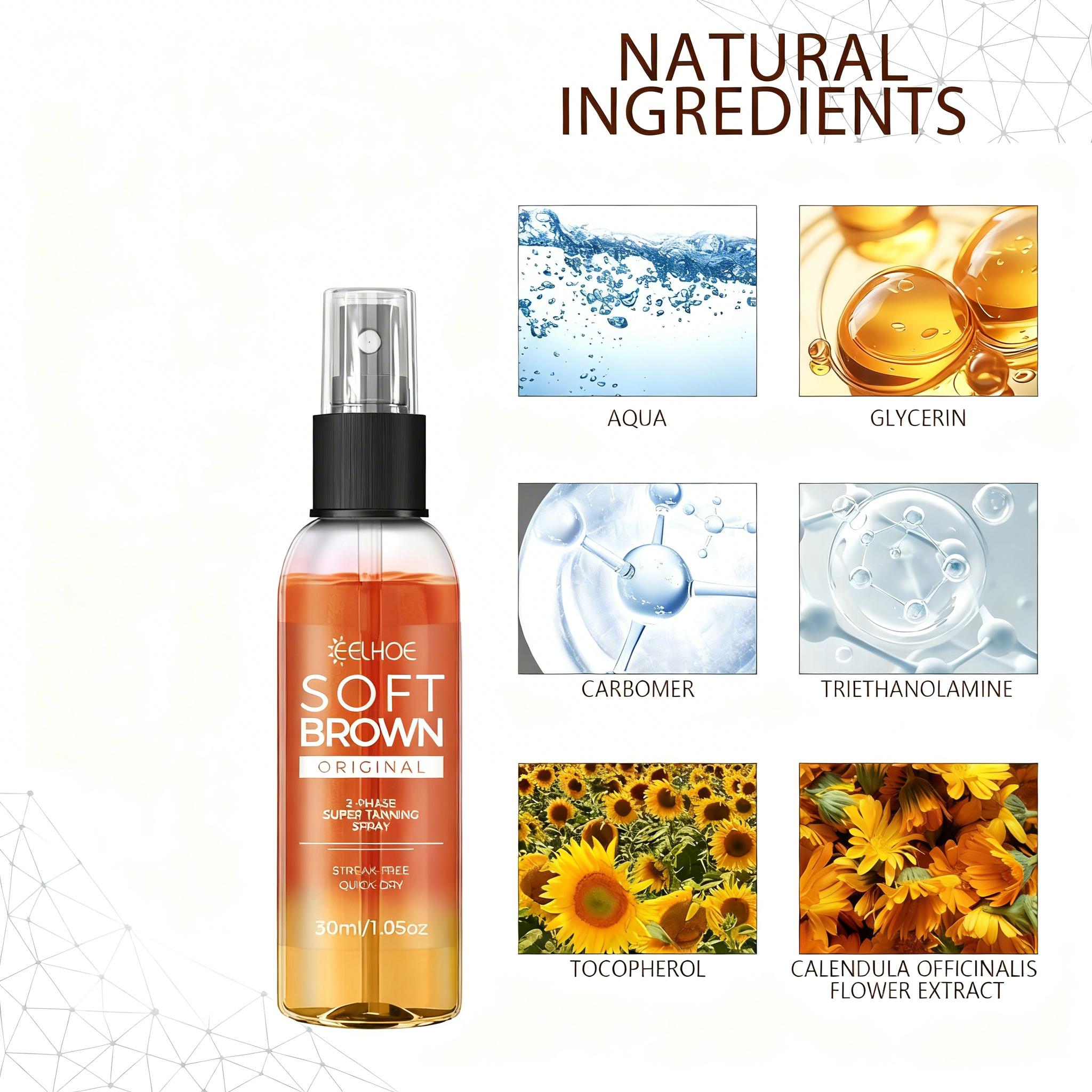 EELHOE Super Tanning Spray with Calendula & Vitamin E, Streak-Free Rapid Bronze for Face & Body, Non-Greasy Fast Absorbing Sunless Tanner, Gentle for Sensitive Skin, Indoor/Outdoor Use wipes self dark tanglow