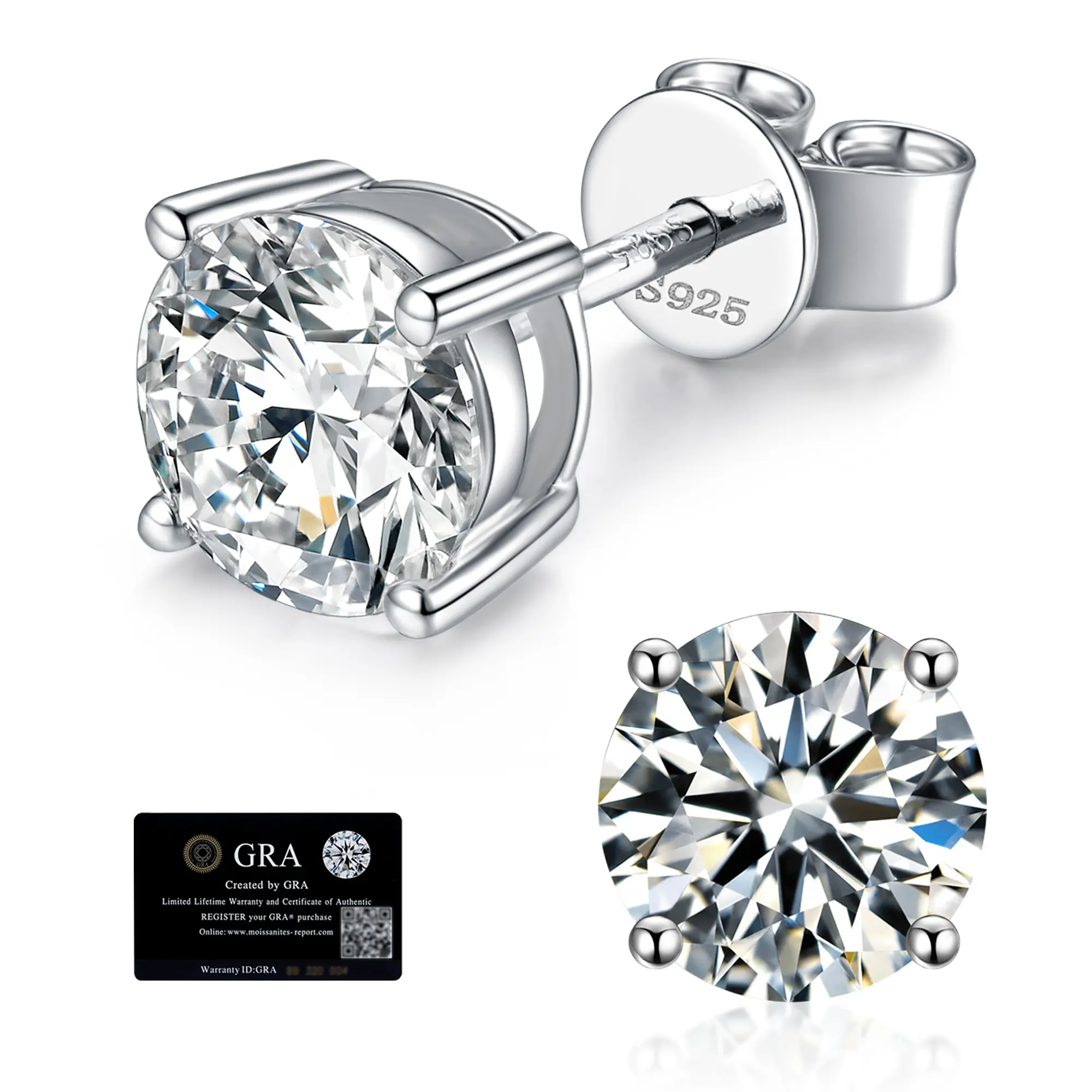 BOYA 18k White Gold S925 Sterling Silver Moissanite Stud Earrings 1.0ct D VVS1 GRA Certified | Friction Backs-4 Prong| Gift Box Included Brilliant Sparkle Everyday Wear for Women and Men Flatbackearrings