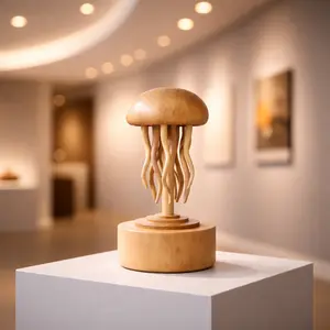 Handmade Self-healing Wooden Mechanical Jellyfish Creative Gift for Christmas or Birthday New House Decoration Supplies