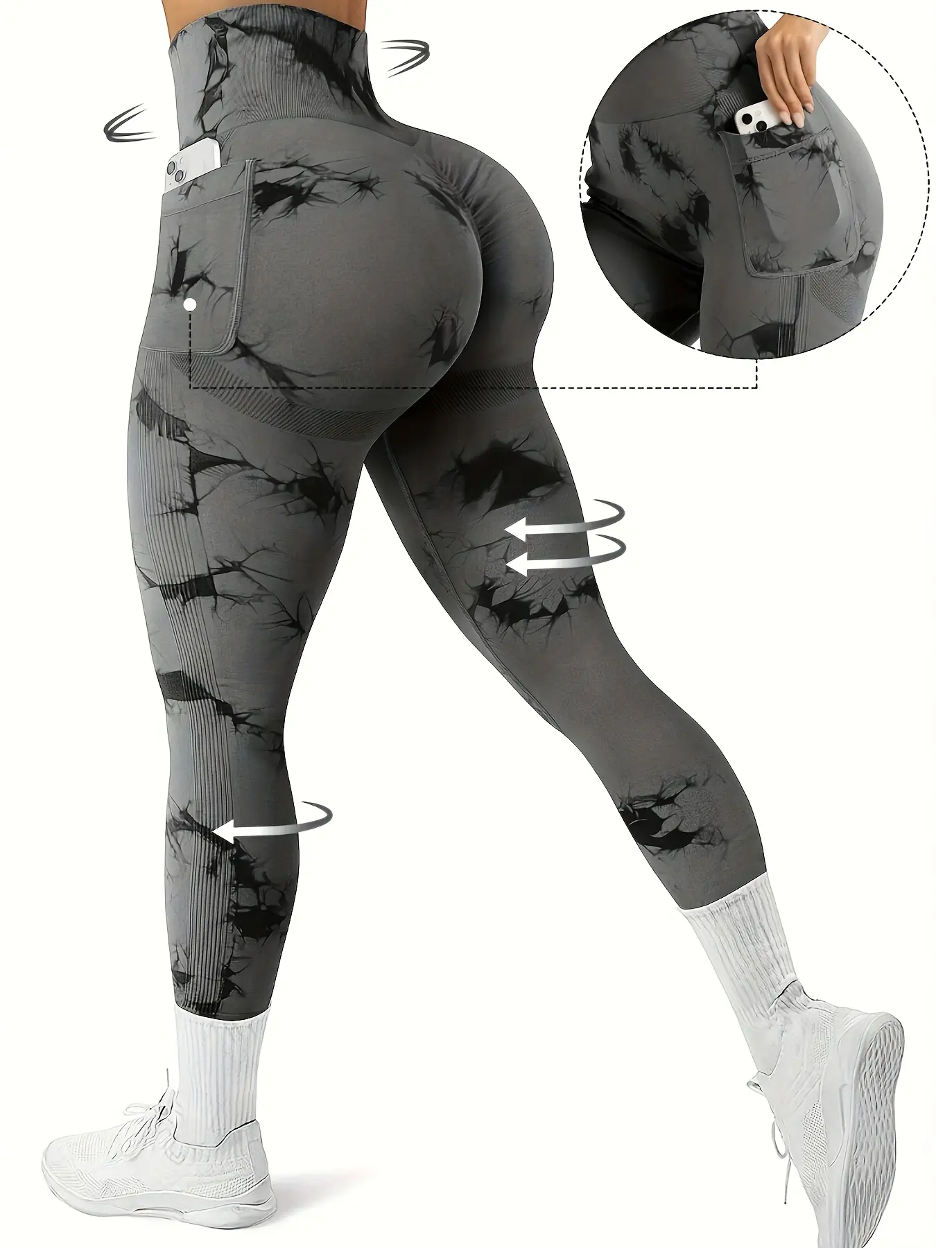 High Waist Yoga Leggings Polyamide Elastane Blend, Casual Style High Stretch Tie Dye Fabric, Moisture-Wicking Butt Lifting Sports Tights for All Seasons