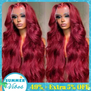 Bling Hair Burgundy 99j Red 13x6 13x4 Body Wave Transparent Hd Lace Front Wigs Human Hair 99j Burgundy Red Wig for Women with Baby Hair 180 Density #Summervibes