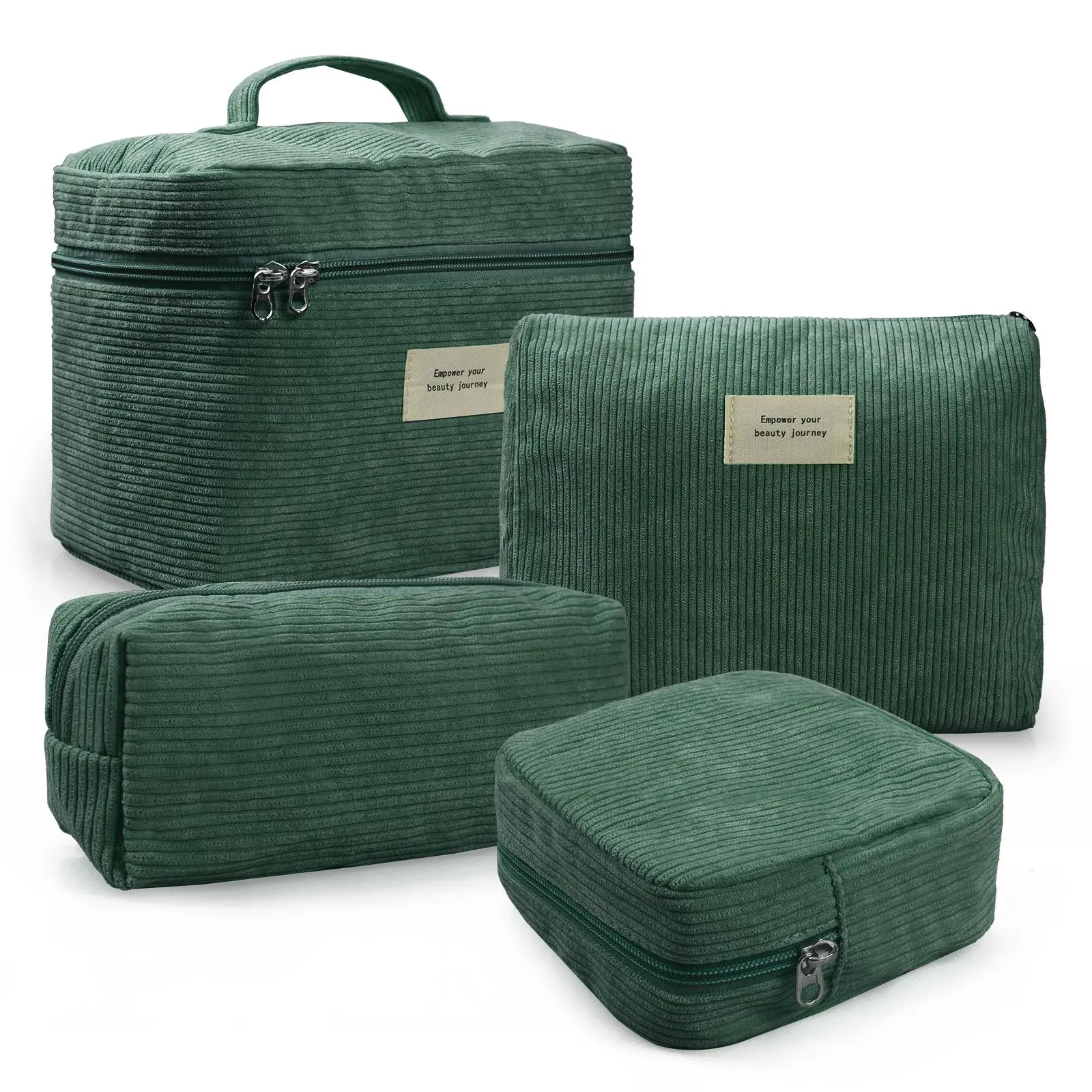 Women's 4-Piece Corduroy Cosmetic Bag Set, Chic Multi-Size Zippered Bags with Cosmetics Organizer, 5.70×2.55×5.90 inches & 9.45×3.15×7.10 inches Pouch for Campers Travel Toiletry Storage Travel Makeup Organizer Travel Beauty Bag
