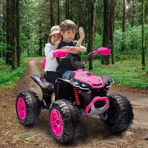 GARVEE 24V 2-Seater Electric Off-Road 4-Wheeler Quad ATV Play Vehicle with 800W Motors, 3 Speed Settings, LED Lights, and Music - Pink Ride On Toy for Outdoor Fun