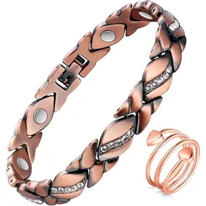 Pure Copper Bracelets for Women Ultra Strength Magnetic Bracelet with Ring Adjustable Charm Bracelet Crystal Valentine's Day Jewelry Gift