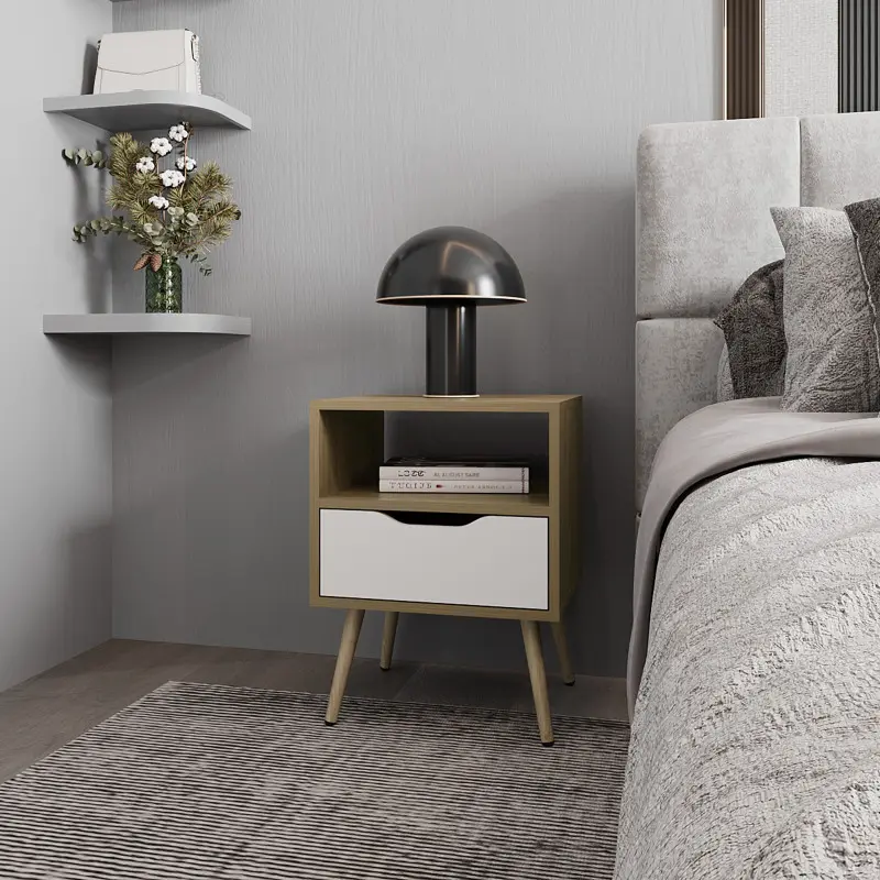 FM FURNITURE Prescott Valley Nightstand with Open Storage Natural Oak and White