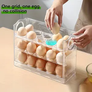 30-Egg Automatic Flip Egg Holder for Refrigerator Door, 3-Layer Slim Egg Storage Container with Freshness Tracker, Space‑Saving Fridge Egg Organizer, Egg Tray for Refrigerator, Kitchen Storage & Organization Essentials