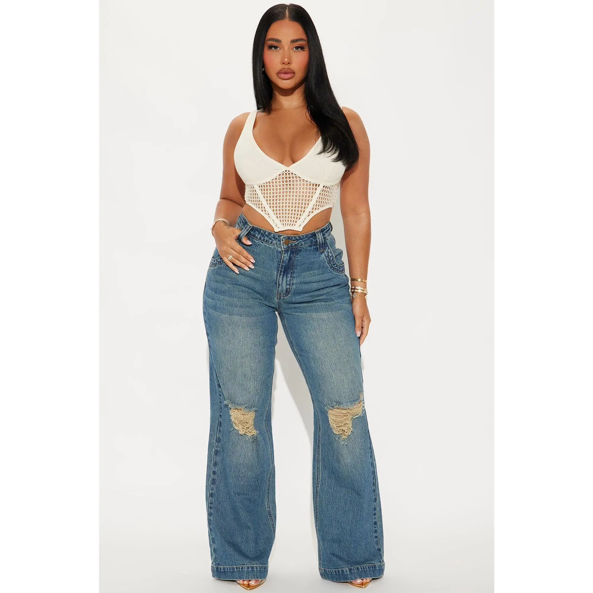 How It Goes Ripped Wide Leg Jeans - Vintage Wash
