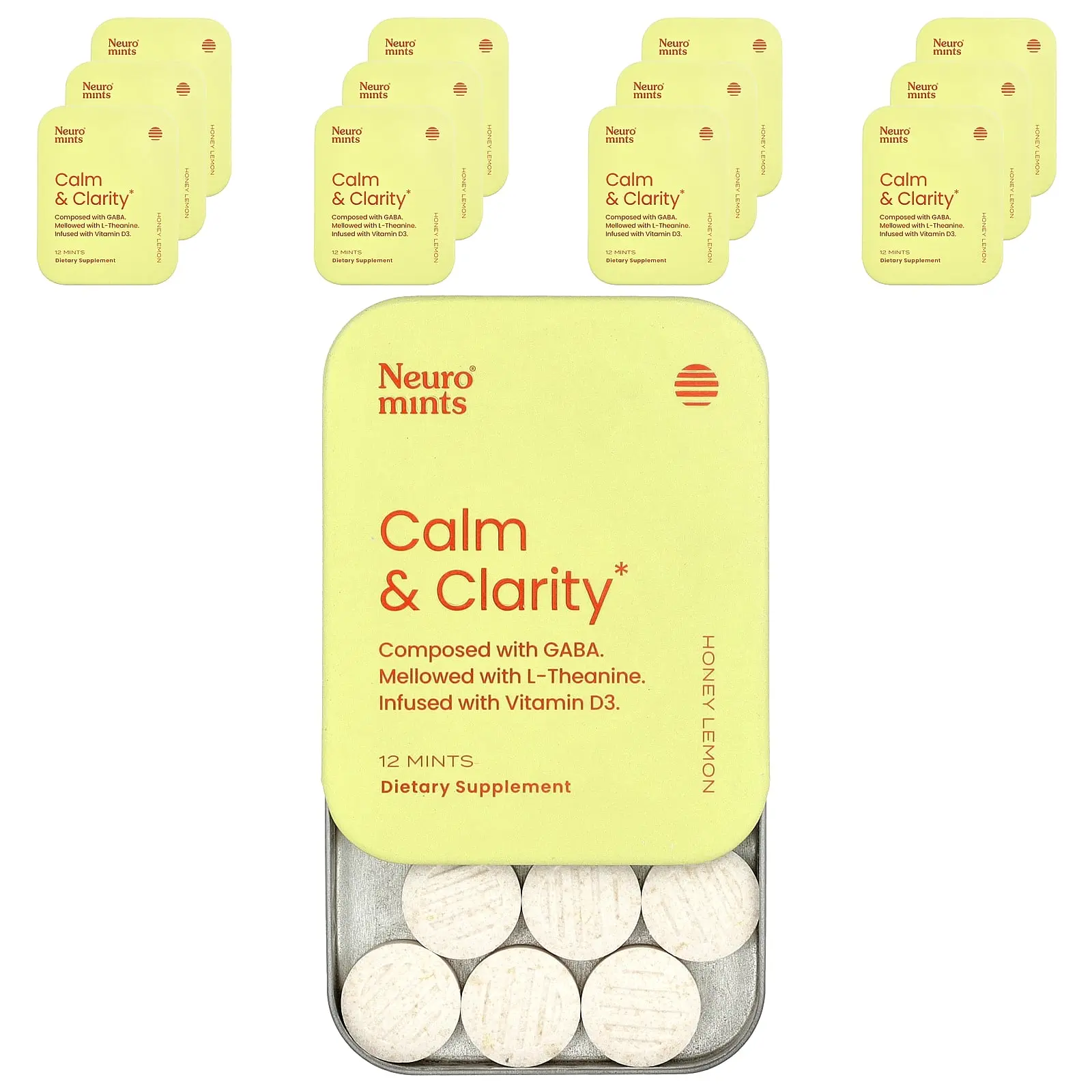 NeuroGum NeuroMints, Calm & Clarity, Honey Lemon, 12 Packs, 12 Pieces Each