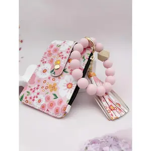 Women's Boho Style Beaded & Tassel Decorated Keychain with Flower Pattern Wallet, Girlfriend Gifts, Cute Trendy Keychain, Chic Gorgeous Keychain for Key & Bag Decor, Keychain Bag Pendant