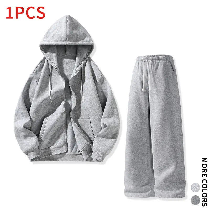 Men's #SohoChic Casual Basic 2-Piece Sweatshirt Set - Simple Zip Hoodie, Wide Leg Sweatpants, Hoodie and Pants Set for Quick Daily Outfits