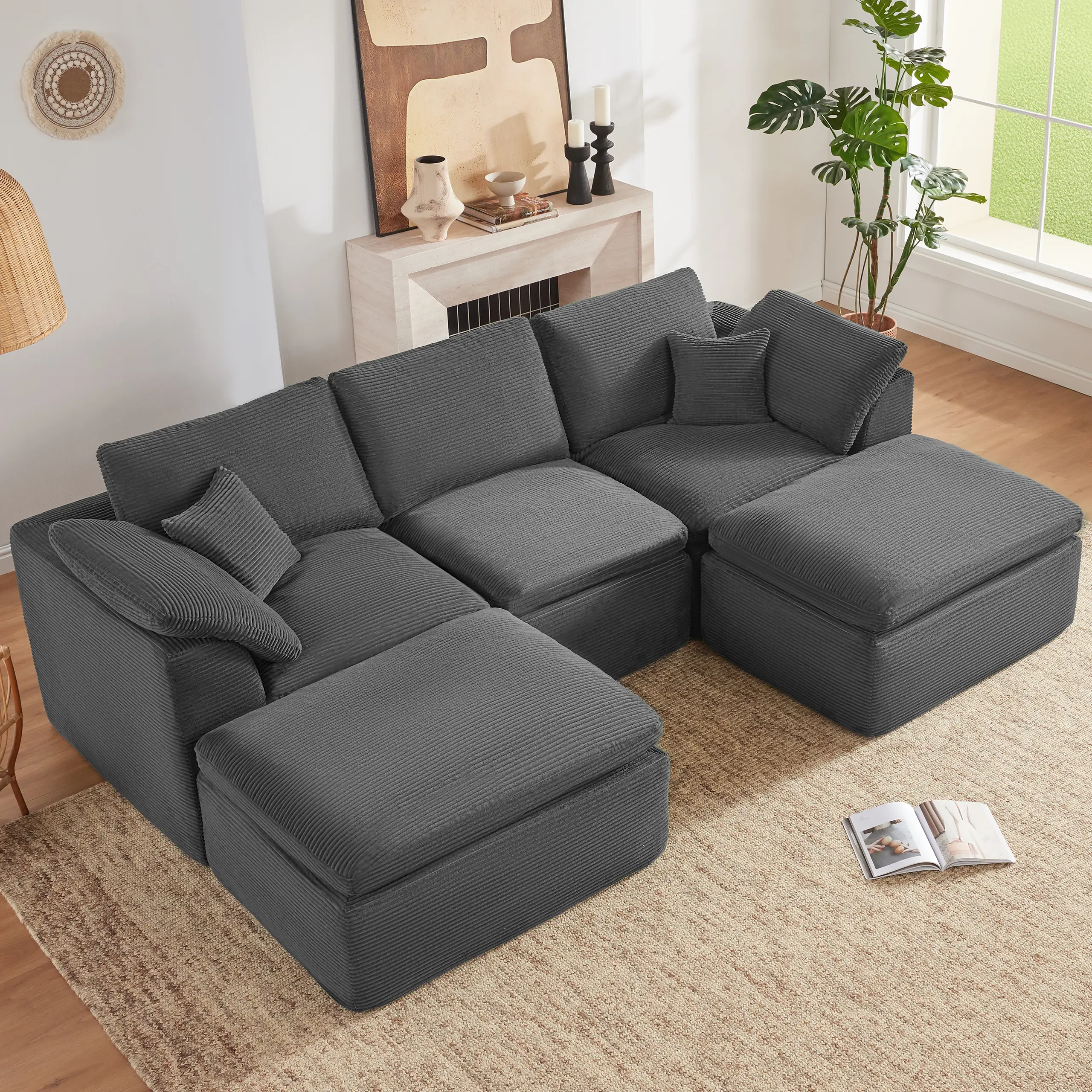 Gray-3Seats+2Ottoman