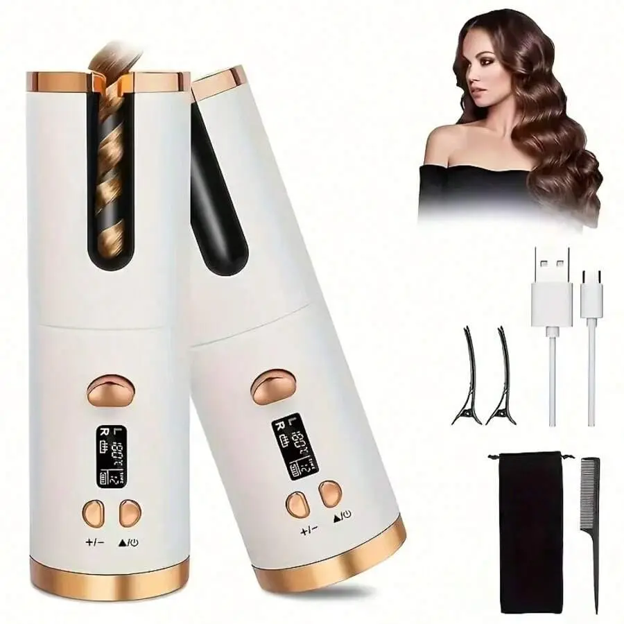 2026 Upgrade Cordless Automatic Curling Iron for Curly Hair, USB Rechargeable Portable Auto Curler with LCD Temperature Display, Timer, 3 Adjustable Temperatures for Hair Styling