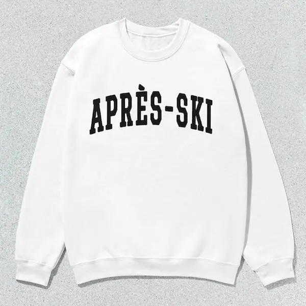 Men's Collegiate Après-Ski Crewneck Pullover Sweatshirt, Unisex Casual Long Sleeve Tops, Round Neck