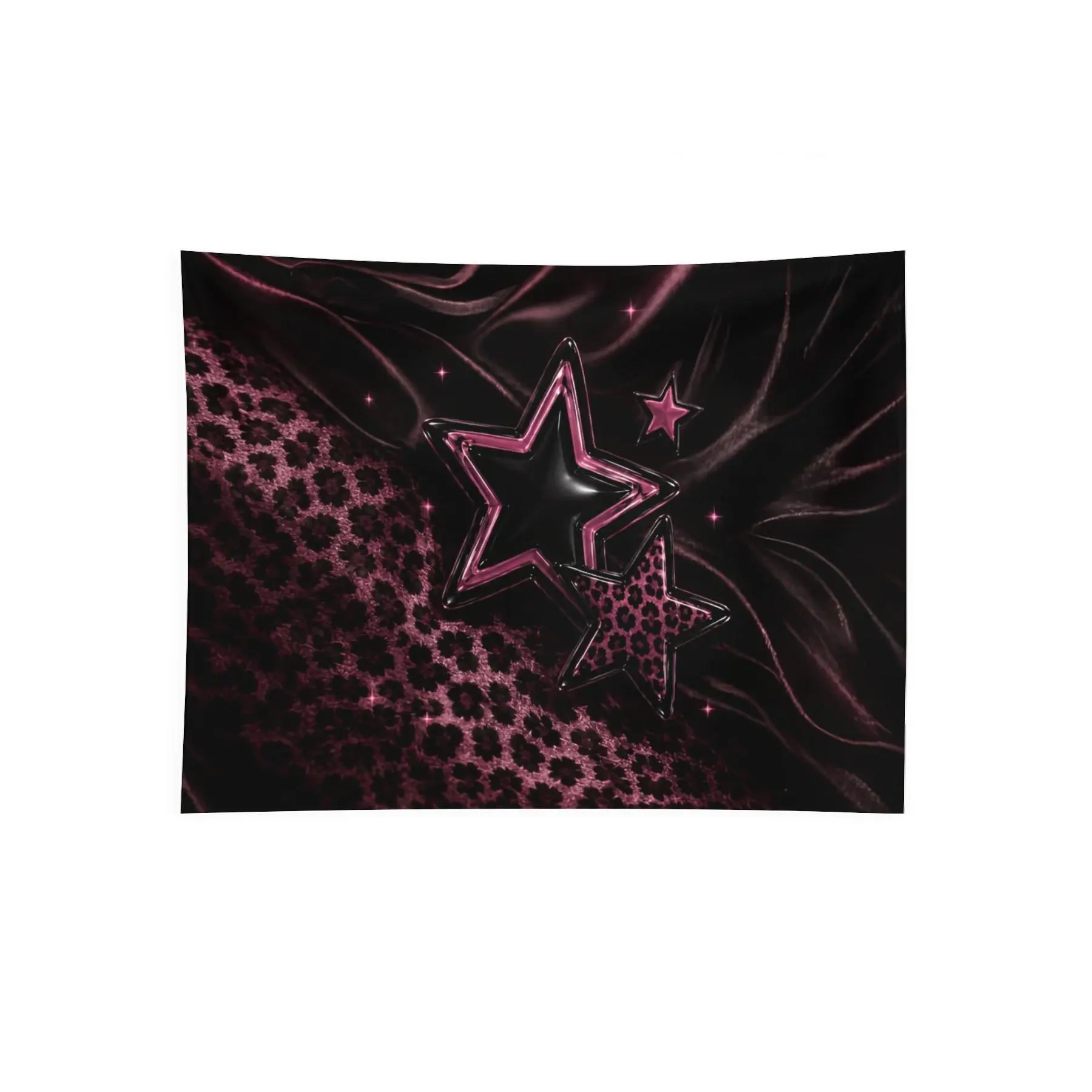 Pink Leopard Star Y2K Wall Tapestry, Black Velvet Glam Aesthetic Bedroom Decor
