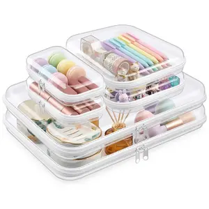 3/6 Pcs Clear Hard Shell Organizer Set, Transparent Makeup & Dipper Bag Pouch, Water-Resistant Zipper Case for Travel Toiletries, Tech & Snacks or anizer