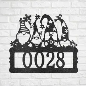 Gnome Address Sign - House Number Sign, Address numbers, Gnome Address Plaque, Metal Address Sign