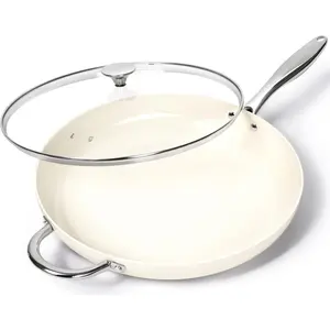 Large Frying Pan with Lid, 14 Inch Ceramic Skillet with Nonstick Coating,  Non Stick Fry Pan, Induction Compatible, White