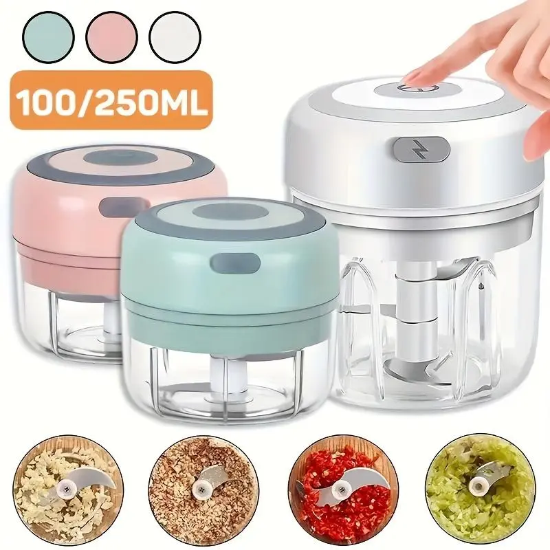 FLZH Electric Mini Garlic Chopper - 250ml Portable Mini Food Processor for Chili, Meat, Spices