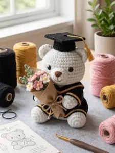 Amigurumi Graduation Bear – Hand-Knitted Keepsake for High School & University Graduates – Unique Congratulatory Gift