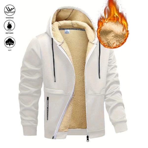 Men's Winter Fleece Hoodie -Thick, warm jacket with adjustable drawstring hood, ribbed cuffs, and zipper front closure; perfect for outdoor hiking, jogging, fishing, gym workouts, or casual wear; fleece lining provides windproof Stylish Long Sleeve Sports