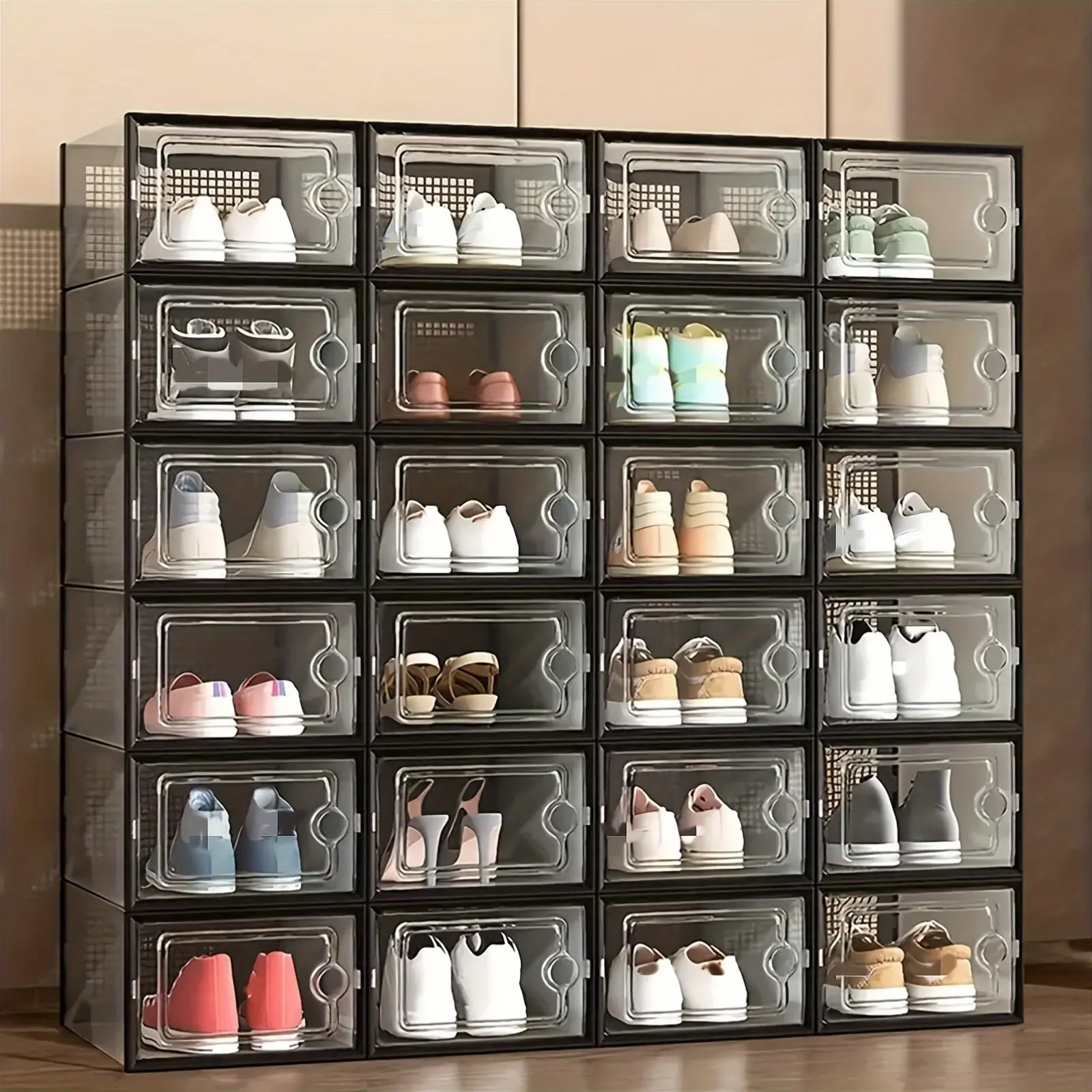 12/24pcs Thick Transparent Shoe Box with Lid, Foldable And Stackable Shoe Rack, Space Saving Storage Organizer - Free Combination, Plastic Sports Shoe Container - Suitable for All Shoe Types - Ideal for Foyer, Bedroom, Home, Dormitory