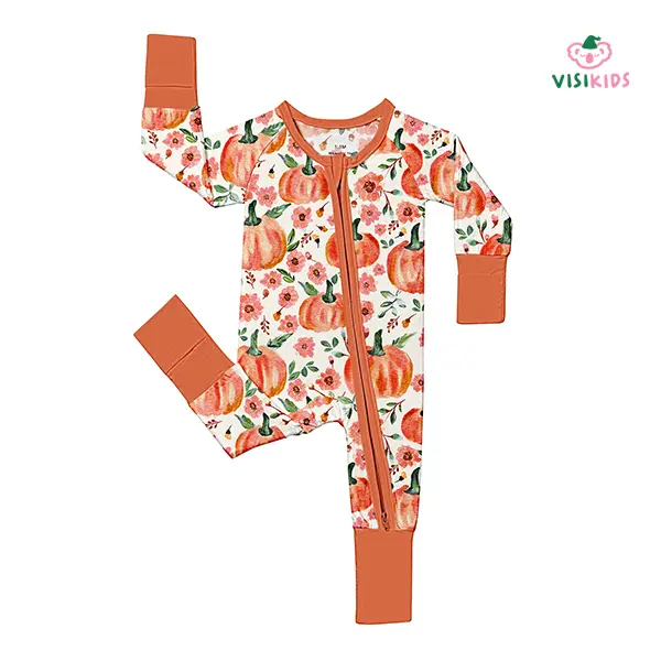 VISIKIDS Baby Girls' Romper, Soft Bamboo Loose-Fit Thanksgiving Fall Pajama Onesie with 2-Way Zip, All Seasons Sleepwear 0-24M, One-Piece Romper, Unicorn Character Pajama Onesies