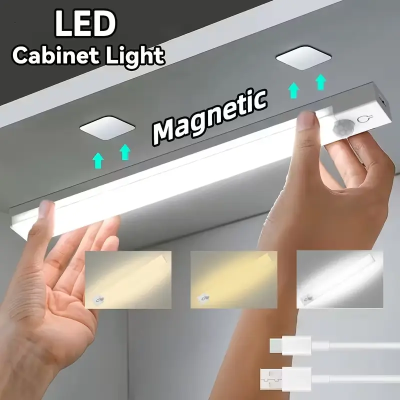 6-Piece USB Rechargeable Motion Sensor Cabinet Lights, LED Closet Lighting, Adjustable Three Colors, Suitable for Bedroom Kitchen Bathroom, Indoor Room Lights, Interior Lights, Home Lighting