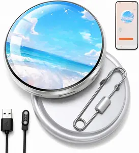 1.7" Touchscreen Digital Badge Pin – Display GIFs, Videos & Text, HD LED Smart Pin with Bluetooth App Control, Custom Wearable Screen for Concert, Rave & Cosplay