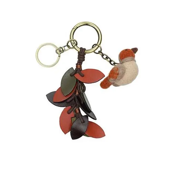 Patricia Nash Small Wool Bird & Leather Leaves Bag Charm