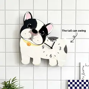 Swinging Black & White French Bulldog Wall Clock - Creative Animal Decor for Living Room