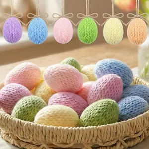 18 Pcs Handmade Knitted Easter Eggs Decorations Pastel Colors Crochet Mini Hanging Ornaments for Easter Basket Tree Bowl Centerpiece Party Favors Gifts Spring Home Decor Stylish