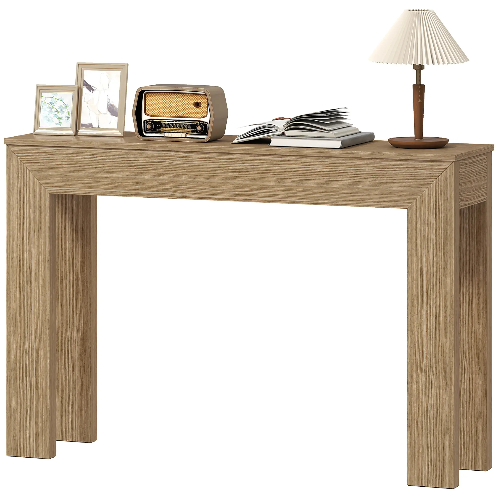 47" Narrow Natural Wood Modern Pedestal Console Table - Space-Saving Minimalist Indoor Furniture - Ideal for Hallways, Living Rooms, Keys, Decor, Mail
