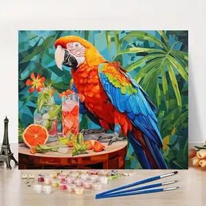 1PCS 16x20in Unframed Paint-by-Number Macaw Parrot Hand-colored Feather Layers & Gradient Colors Niche High-end Artistic Vibe Perfect for Light Luxury Healing Style Decor Diy Decorative Painting Supplies