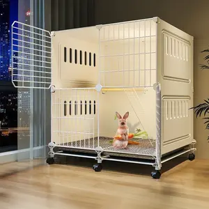 Large Indoor Rabbit Cage with Double Layers, Automatic Droppings Cleaning, Perfect Guinea Pig Villa with Two-Level Platform