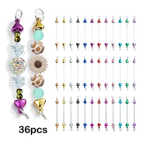36pcs Beadable Keychain Bars Bulk DIY Metal Keychains, Detachable Bead Key Rings for Pendant Jewelry Making, Handcraft Gifts, Phone Charms Accessories (Vibrant Colors, Heart/Star/Flower Shapes)