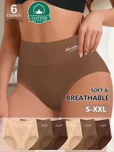 【Soft Cotton】Morelect  High-Waist Women's Underwear, 6-Pack, Breathable and Comfortable, Fitted Triangle Panties, Sizes S-Xxl, Multiple Colors