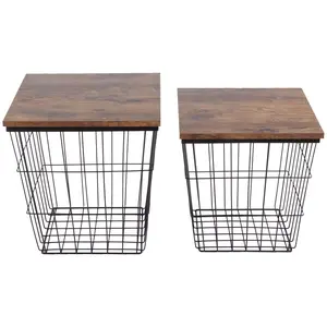 Lavish Home Set of 2 Nesting Tables Square WireBasket