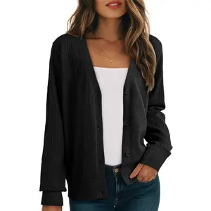 Dokotoo Womens Cardigan Wool Blend Long Sleeve Button Down Sweaters for Women Casual Hollow Out Knit Tops