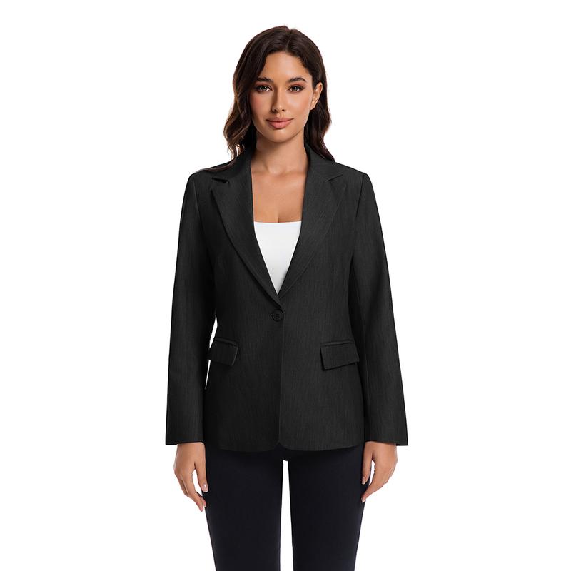 Women's Beige Business Casual Blazer Solid Color Work Jacket Lightweight Office Coat with Button Detail for Professional Spring Fall Outfits Chic Piece Collared Fitted Long Sleeve Minimalist Suits