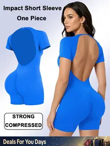 [SIZE UP 1] GYMER Impact Short-Sleeve One-Piece, Soft Padded Bralette, Tummy Control, Butt Lifting Sporty Yoga Jumpsuit, Stylish Activewear for Gym Workouts [STRONG COMPRESSED]
