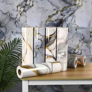1 Roll 15.7x118 Inches Gold Vein Faux Marble 3D Self-Adhesive Tile Stickers, Luxury Embossed Texture Waterproof Oil-Proof Kitchen Wallpaper, Peel and Stick Easy Clean Removable Kitchen Bathroom Decoration Sticker for Accent Wall Renovation
