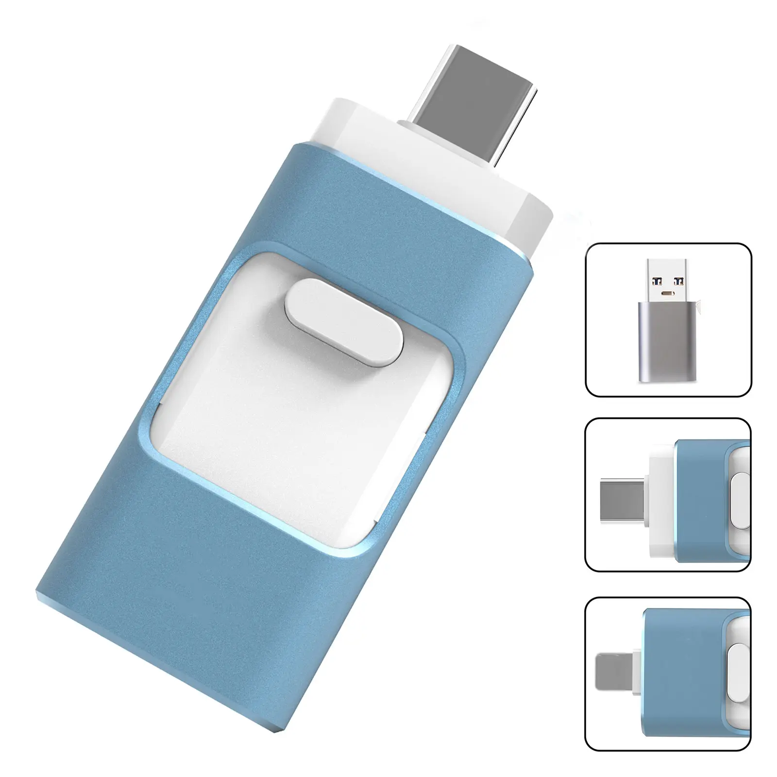 Flash Pen Drive Photo Stick For IPhone, 128GB/256GB /512GBThumb Drive High Speed USB 3.0 Memory Storage, OTG 3-IN-1 U Disk With Free Type-C Adapter For Smart Phones/PC And More Devices