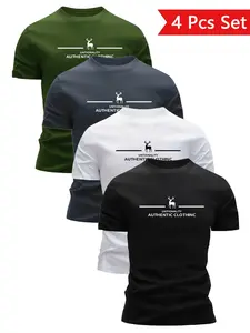 Men's Lightweight Round Neck T-Shirt Set, Quick-Dry Breathable Sweat-Absorbing Casual Short Sleeve Top, Ideal for Daily Wear & Sports