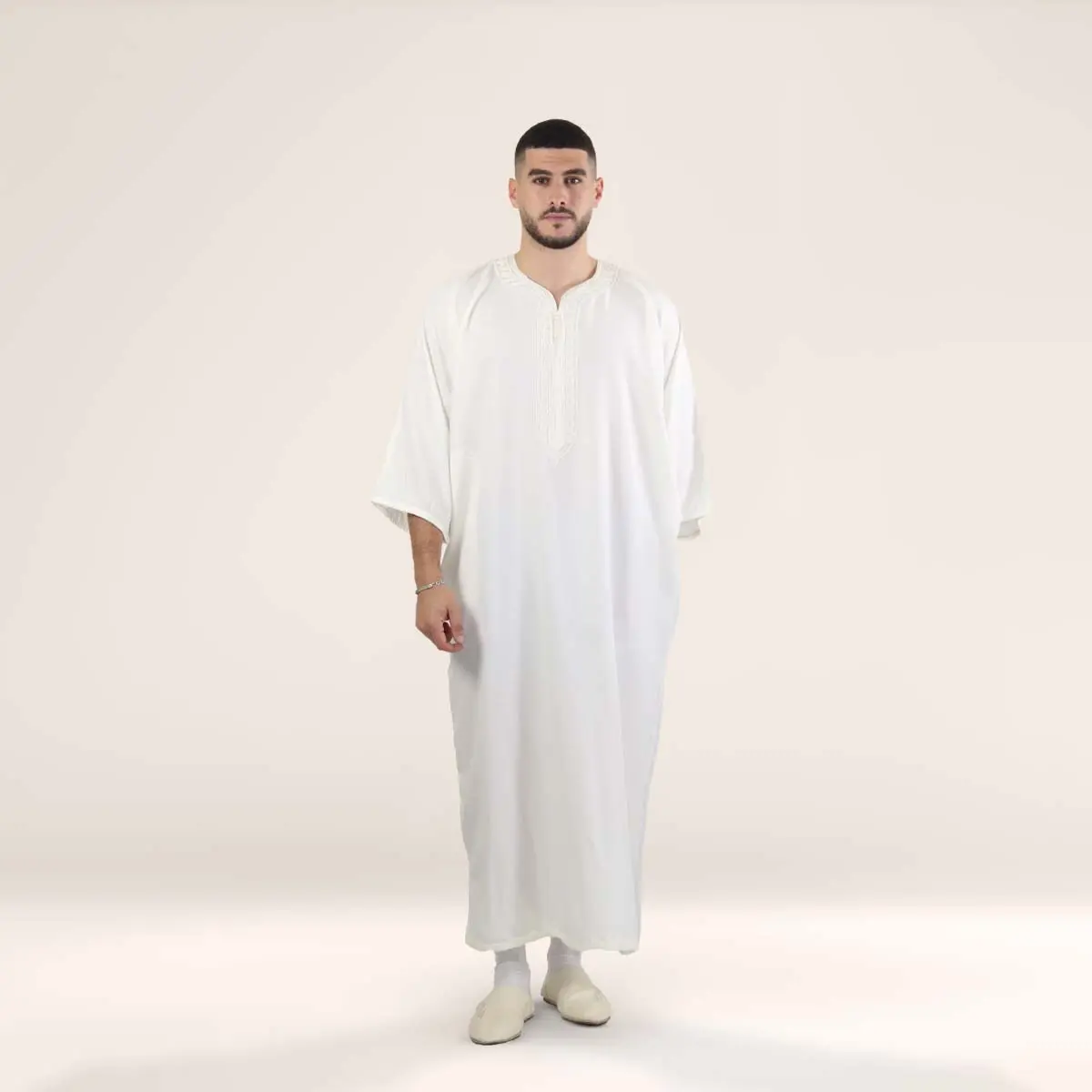Moroccan Gandoura Pearl White