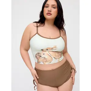 Cider High Stretch Scoop Neck Deer Graphic Tankini Bikini Set Curve & Plus