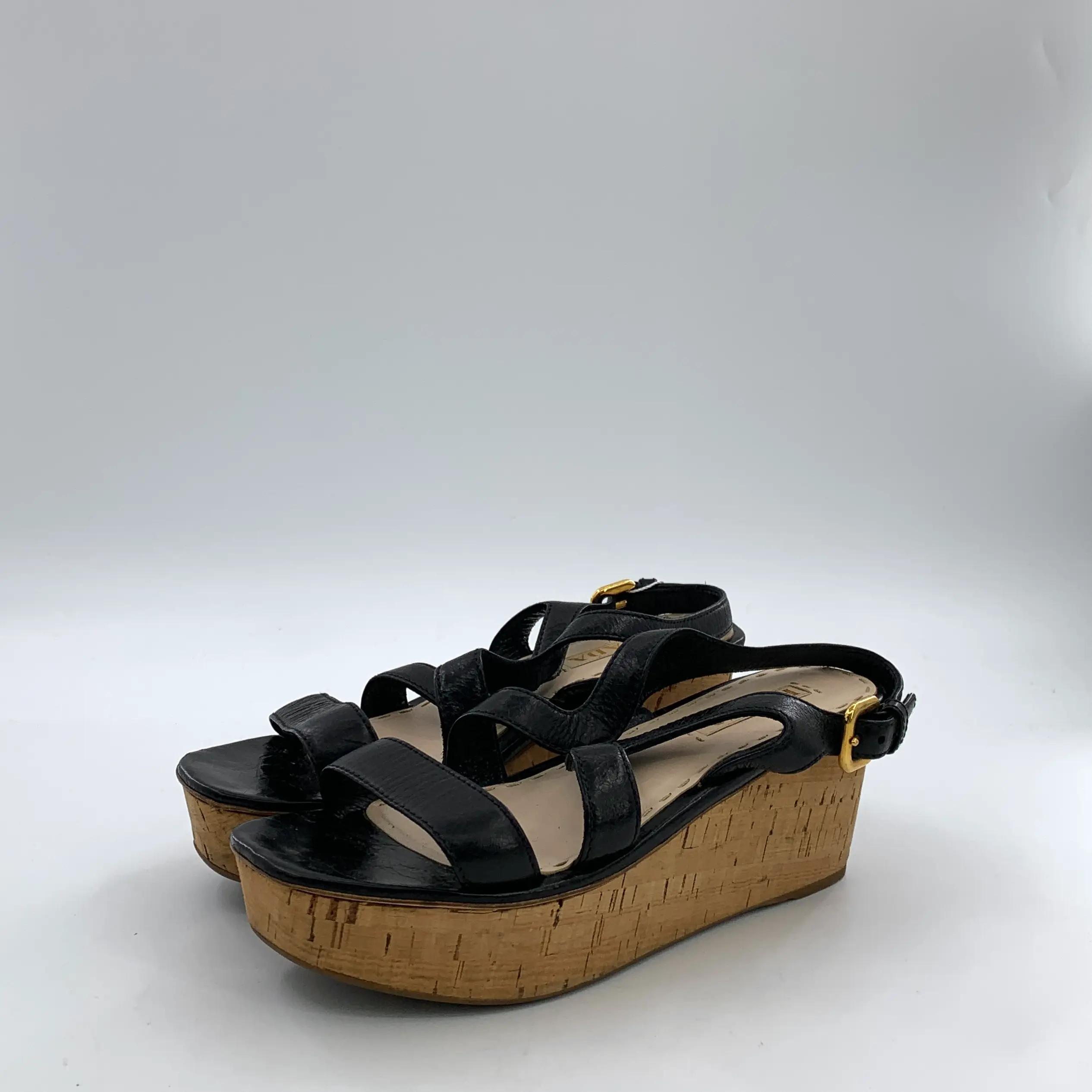 RDLT-Prada Size 38.5 Black Single Strap Buckle Platform Sandals-J37604