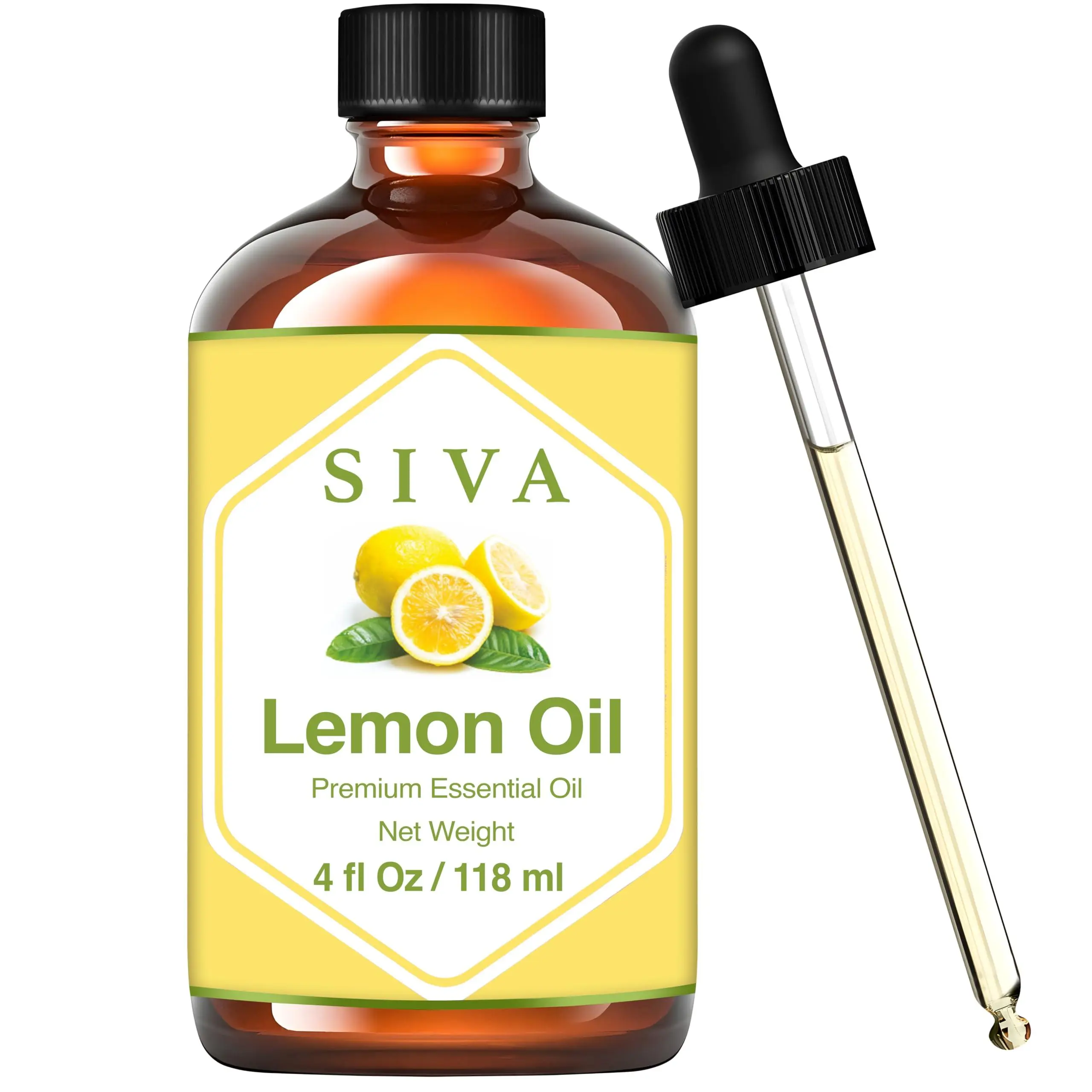 Siva 100% Natural Lemon Fruit Essential Oil - 4 Fl Oz Dropper Bottle, Unisex Citrus Fragrance Bottled Carrier & Essential Oils for Aromatherapy, Body Care, Skin & Hair Scalp Care, Scented Diffuser Oils