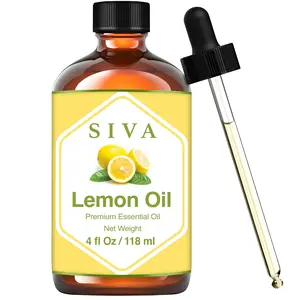 SIVA Lemon Essential Oil - 4 Fl Oz – Natural Lemon Oil - for Diffuser, Face, Skin Care, Aromatherapy, Hair Care, Scalp and Body Massage - with Dropper