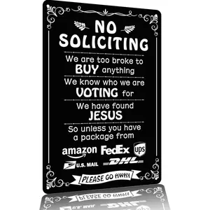 Humorous No Soliciting Sign for Front Door - Funny "We're Voting for Jesus" Metal Sign for House - Perfect Decorative Sign to Discourage Unwanted Visitors, 8 x 12 Inch