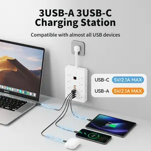 22-In-1 Power Adapter Socket Strip, 3 USB Ports, 3 Type-C Ports, 16 Ac Outlets, Timer Shutdown, Short Cable Design, Home & Office Use